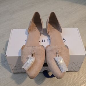 Call It Spring nude vegan suede flats with tassels